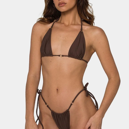 Sexy Halter Micro Bikini Swimsuit Solid Color Bikini Set 2025 Swimwear Biquini Bathing Suit Women Bather Swim Купальник Женский