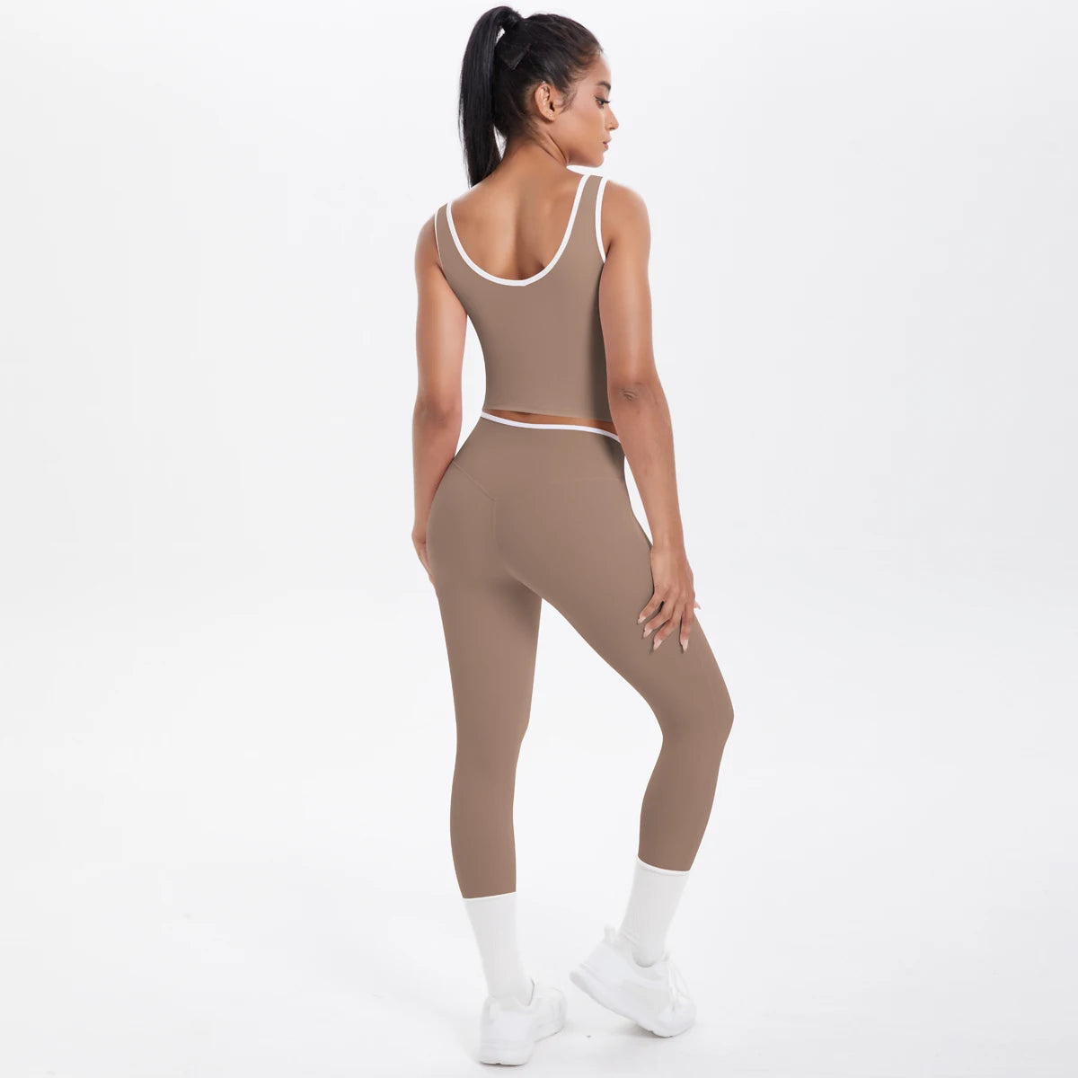 Conjunto de 2 piezas de pantalones de yoga con espalda descubierta y leggings para correr, de cintura alta, con estampado de melocotón y glúteos, para fitness y deportes.