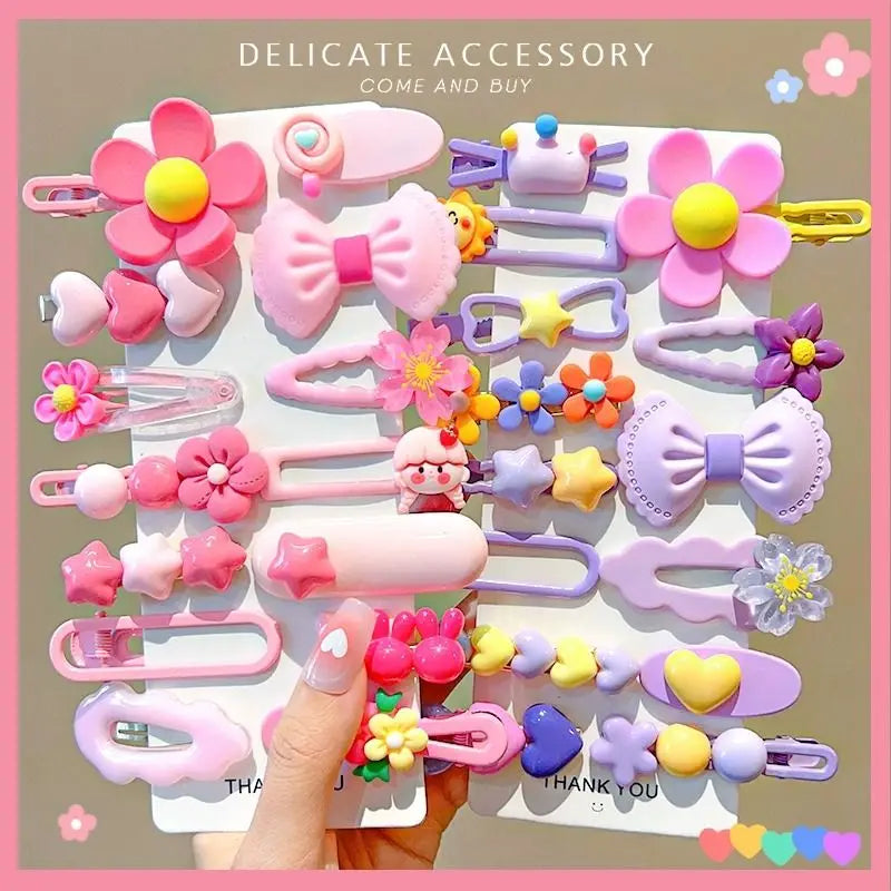 Juego de 14 accesorios para el cabello para niñas, horquillas con forma de flor, lazos, pinzas laterales, pasadores con forma de corazón de conejo, tocado para niñas.