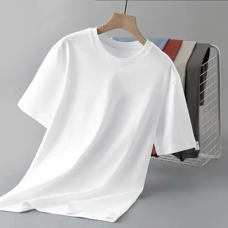 Camiseta de manga corta de color liso para hombre, corte entallado, clásica, versátil, interior, adelgazante, para verano, 2024