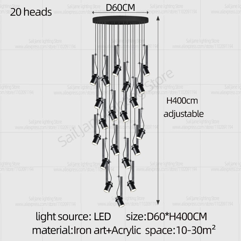 Focos LED Lámpara de araña Minimalista Moderna Iluminación para sala de estar Decoración del hogar Lámpara colgante para restaurante Lámpara colgante para escaleras