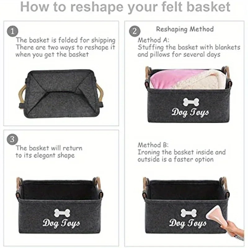 Caja de juguetes de fieltro para mascotas, caja de juguetes para perros, caja de almacenamiento tipo cesta: perfecta para organizar a las mascotas