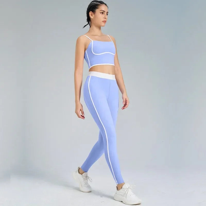 Traje de yoga deportivo para mujer, conjunto de entrenamiento de fitness, color melocotón, con espalda integrada, top de yoga, chaleco de cintura alta, top corto para levantar la cadera, pantalón de yoga para gimnasio