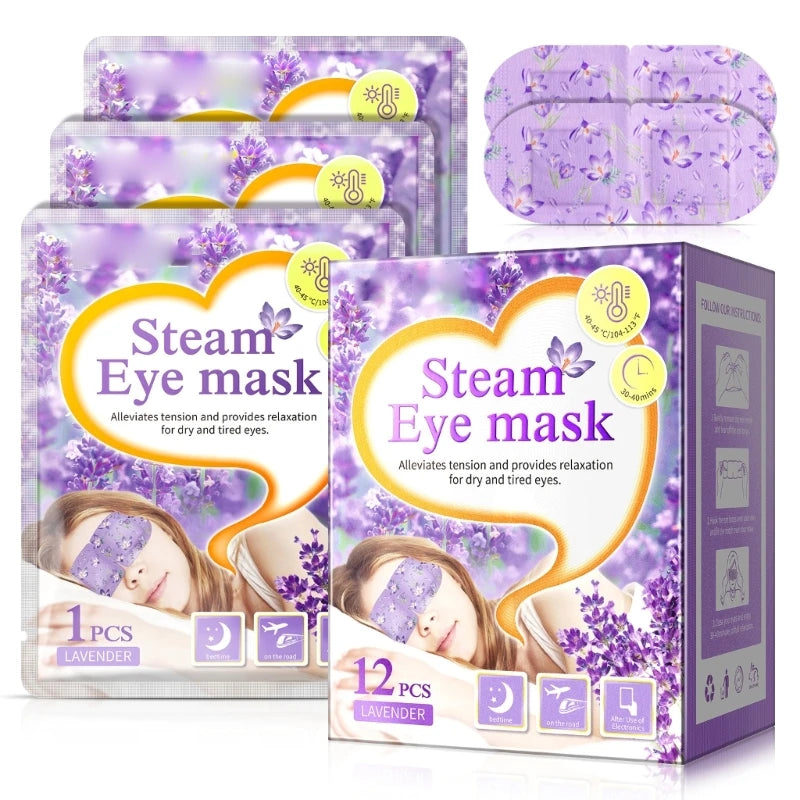 12 piezas de mascarilla para ojos autocalentable desechable con almohadilla térmica para ojos, mascarilla hidratante para ojos con calor, mascarilla para dormir de lavanda para uso diario
