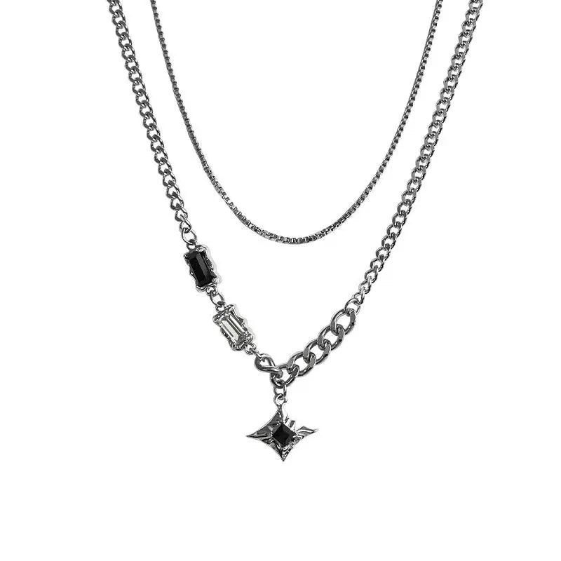 Collar de doble capa con estrella de circón estilo hip hop para hombres y mujeres, cadena colgante de acero de titanio con dije de tendencia, joyería unisex al por mayor