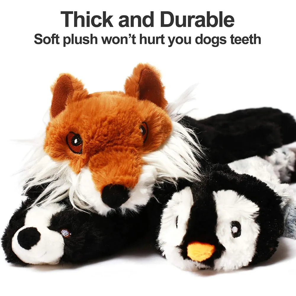 Divertido juguete de imitación de animal sin relleno para perros con chirriadores, duradero, de peluche sin relleno, con sonido chirriante, para masticar y arrugar.