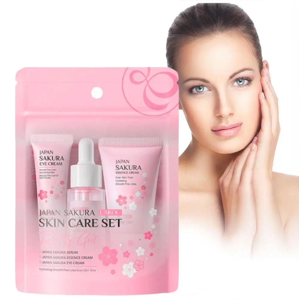 Sets y kits para el cuidado de la piel Sakura con limpiador, sérum, crema para ojos, esencia, productos de belleza para mujeres, sets de regalo, kit de viaje de rutina.