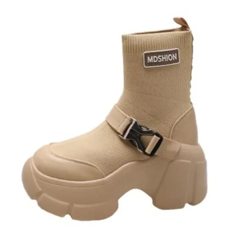 Botines de plataforma alta de 8 cm para mujer, botas cortas con suela gruesa y suela gruesa, antideslizantes, para motocicleta, para otoño