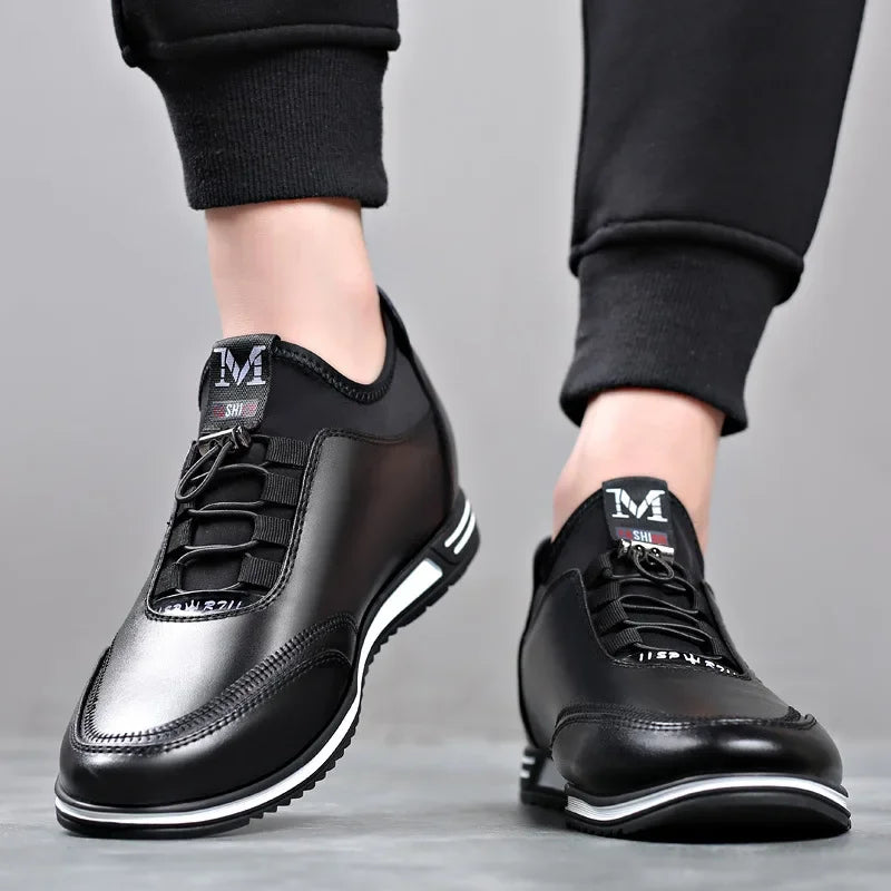 Zapatillas deportivas informales de moda para hombre, con aumento de altura invisible de 6 a 8 cm, de cuero auténtico, para verano.
