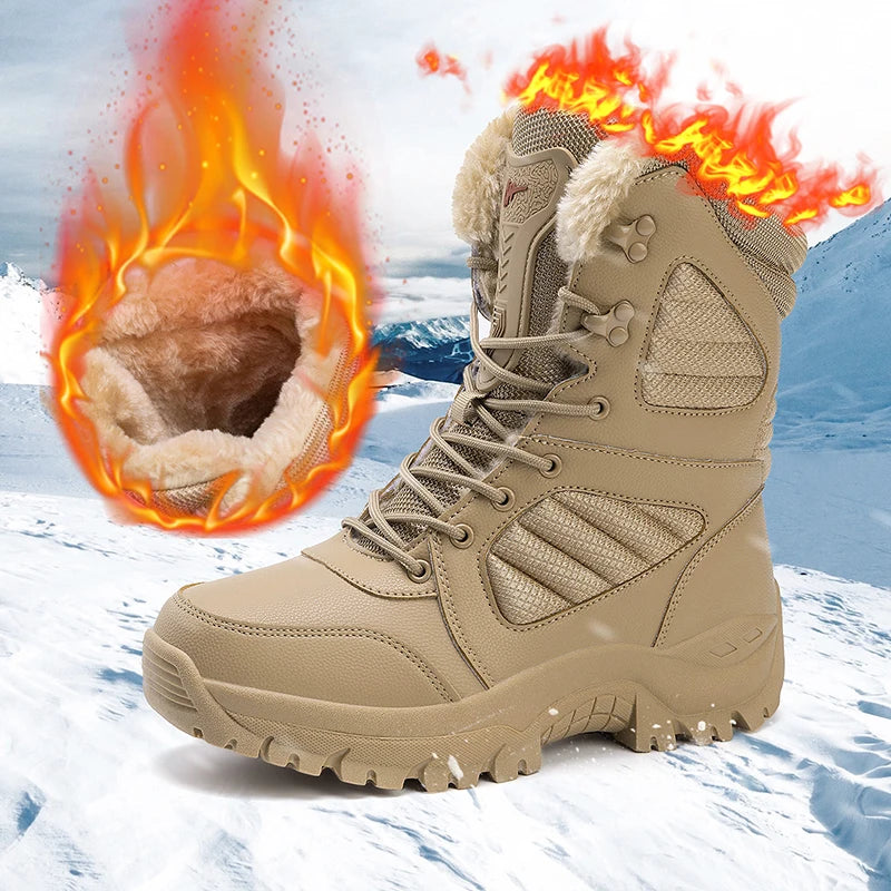 Botas de nieve de invierno para hombre y mujer, impermeables, de cuero, muy cálidas, para exteriores, senderismo, trabajo, talla grande