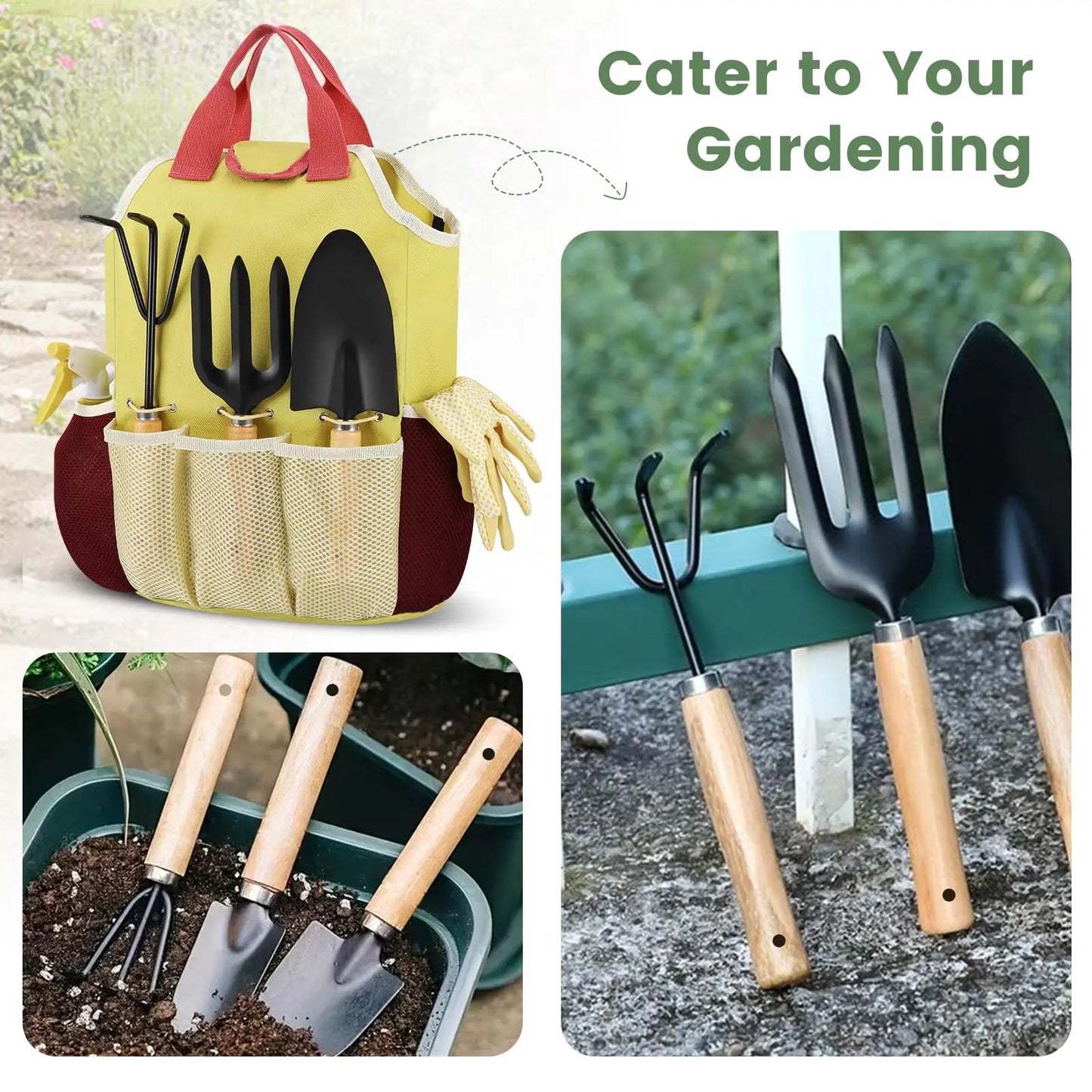 Juego completo de 10 herramientas de jardinería resistentes, con agarre de goma antideslizante, bolsa de almacenamiento, pala, tijeras y herramientas para exteriores.