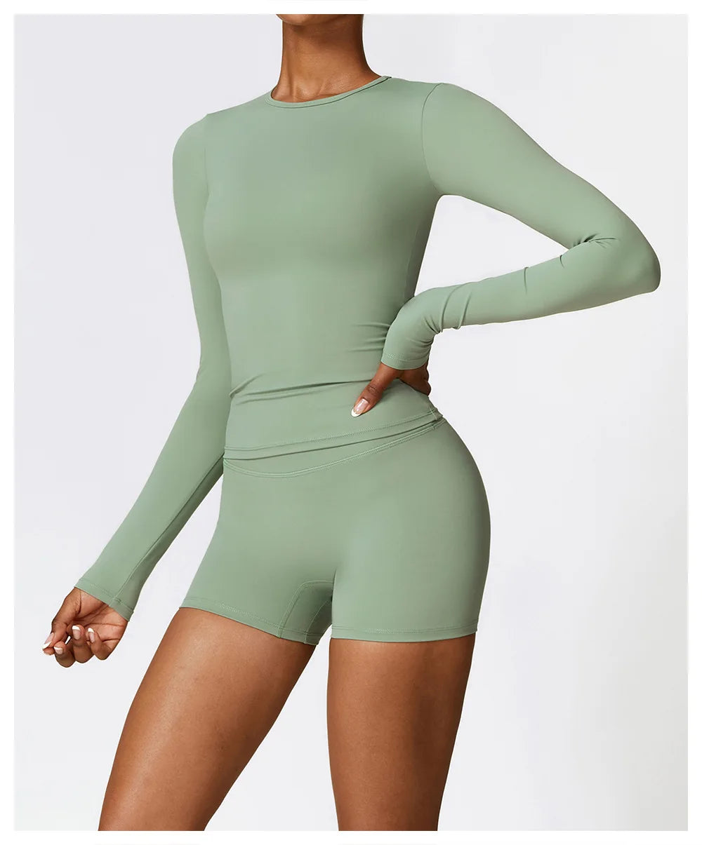2PCS Seamless Yoga Set Women Workout Set Sportswear Gym Clothing Fitness Long Sleeve Crop Top High Waist Leggings Sports Suits