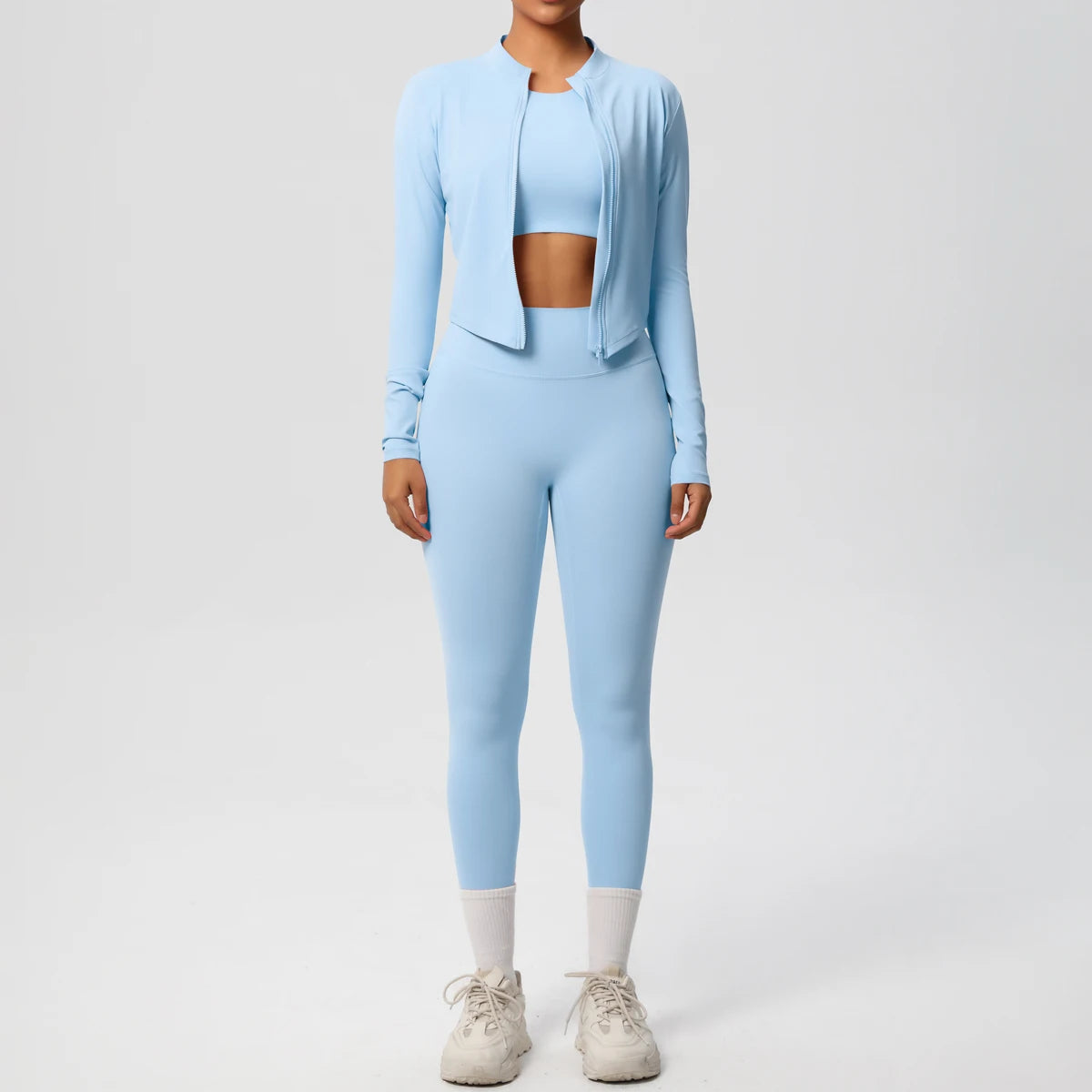 Conjunto de leggings de yoga, top deportivo con cremallera y manga larga, transpirable, para correr al aire libre, pantalones de yoga ajustados e informales, ropa de fitness