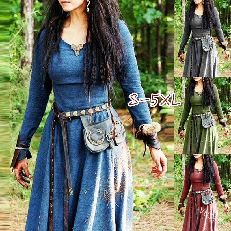 Medieval Dress Women Long Sleeve Maxi Robe Vintage Fairy Elven Dress Renaissance Celtic Viking Gothic cosplay costumes