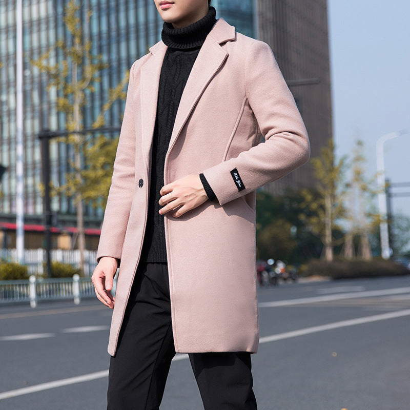 Autumn and Winter Men's Windbreaker Youth Plus Size Woolen Coat Men's Mid-length Korean Version Casual Coat Coat for Men