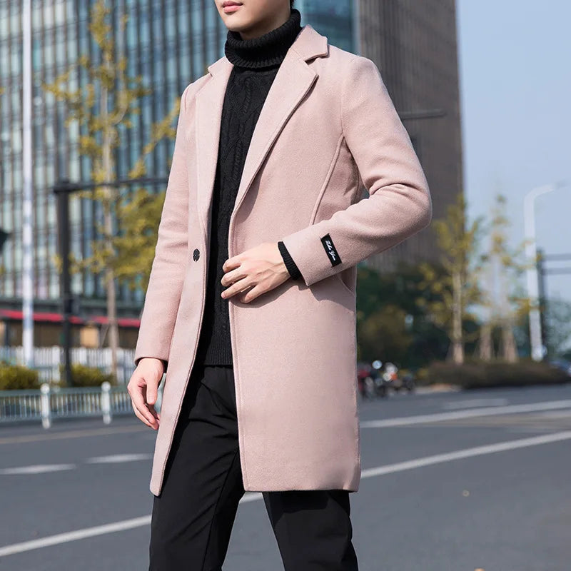 Autumn and Winter Men's Windbreaker Youth Plus Size Woolen Coat Men's Mid-length Korean Version Casual Coat Coat for Men