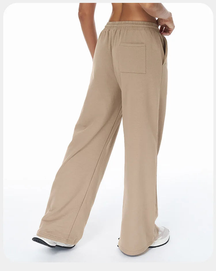 Women Winter Loose Fit Sports Pants High Waist Drawstring Weatpants With Pockets Straight Leg Yoga Pants Versatile Sports Pants