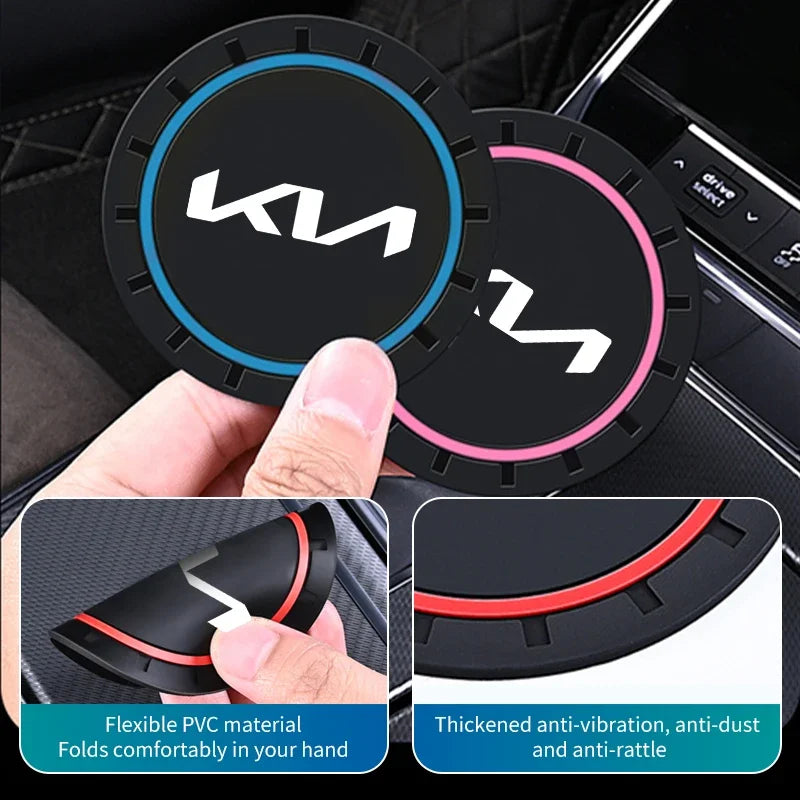 2 posavasos antideslizantes para coche, alfombrilla antipolvo, accesorios para KIA Stinger, Optima, Cerato, Soul, Venga, Forte, Spectra y Sedona.