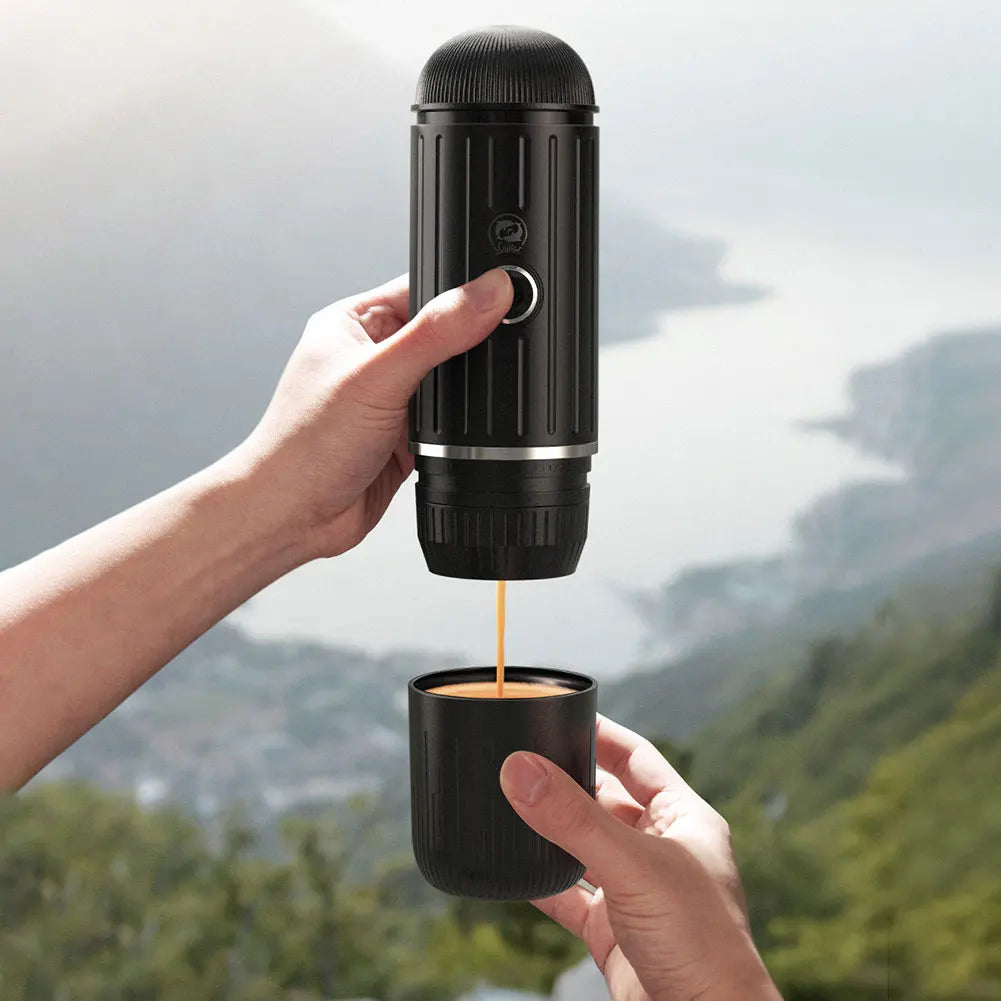 Cafetera portátil eléctrica para café expreso, compatible con cápsulas y café molido, cafetera 2 en 1 para senderismo.