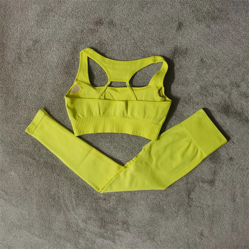 Conjunto de yoga fitness sin costuras para mujer, ropa deportiva de cintura alta, leggings, pantalones cortos de dos piezas, ropa de gimnasio para mujer