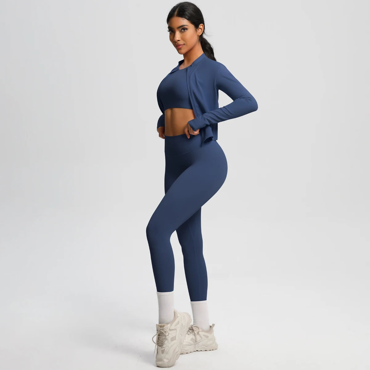 Conjunto de leggings de yoga, top deportivo con cremallera y manga larga, transpirable, para correr al aire libre, pantalones de yoga ajustados e informales, ropa de fitness