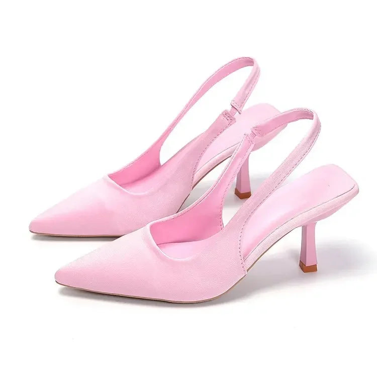 2024 Primavera Verano Nuevo Estilo Punta Puntiaguda Tacón Fino Tacón Alto Zapatos Sencillos Espalda Espacio Bolsa Cabeza Zapatos Frescos Falda De Mujer Tacón Alto