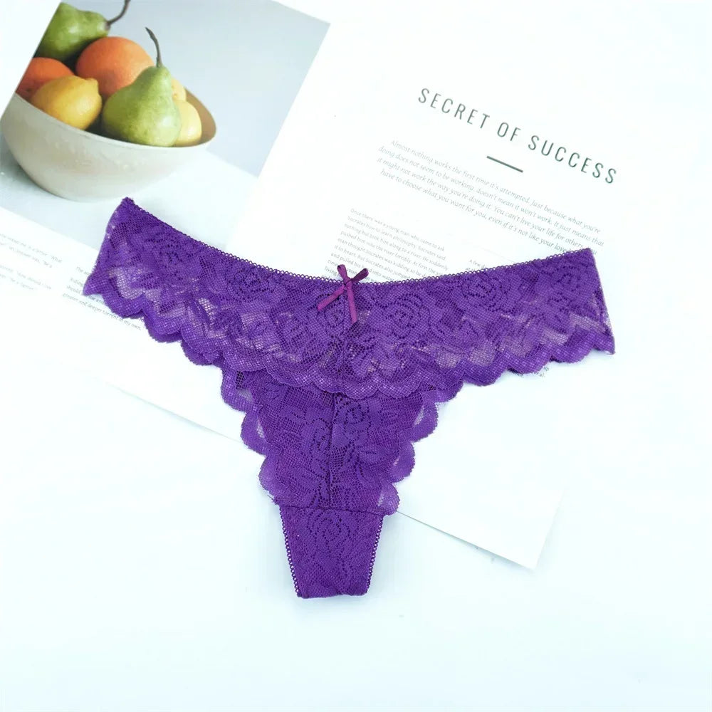 Tanga sexy de encaje de cintura baja para mujer, bragas transparentes, ropa interior erótica, 3 unidades, envío gratis