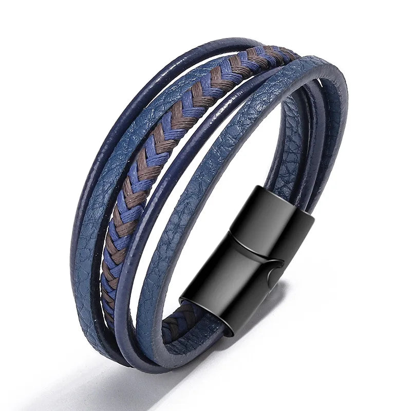 Pulseras de cuero de moda para hombre, pulseras de cuerda trenzada multicapa, pulseras masculinas, joyería, pulsera para hombre
