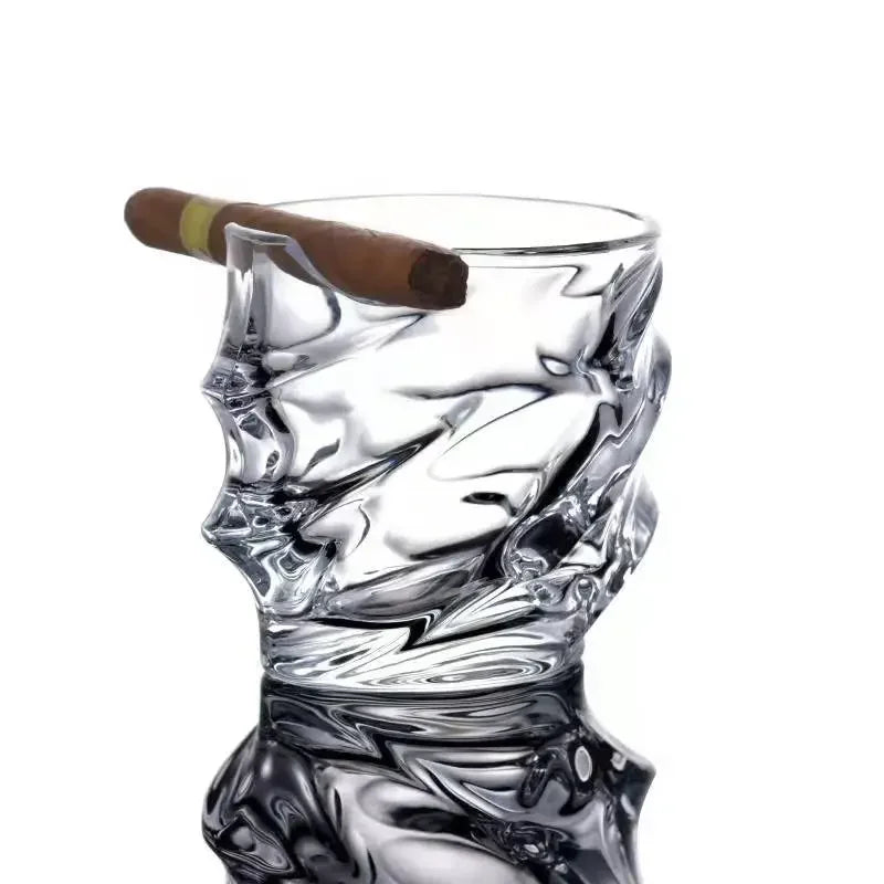 1 vaso de whisky de lujo creativo para el hogar - Vaso de whisky antiguo con reposapuros dentado de 12,85 oz