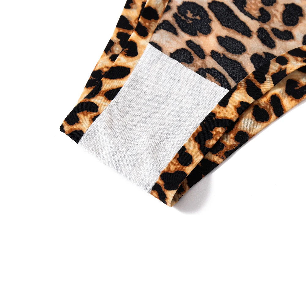 WarmSteps - Conjunto de 3 tangas sexys de leopardo para mujer, ropa interior femenina sin costuras, bragas estampadas de seda helada, 2024