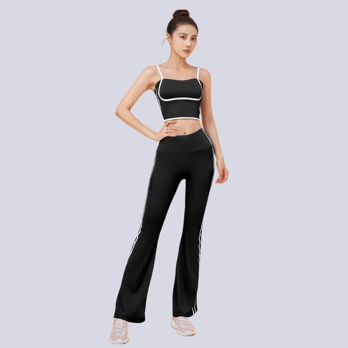 Conjunto de yoga a rayas para mujer, ropa de gimnasio, sujetador deportivo sexy, pantalones acampanados de cintura alta, pantalones de fitness para correr y levantar la cadera, novedad de 2025