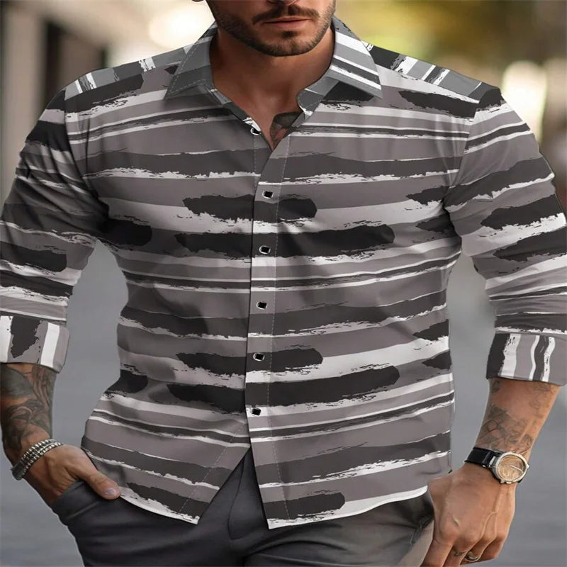 2024 new men's classic striped plaid long-sleeved shirt Men's classic red casual fashion shirt top