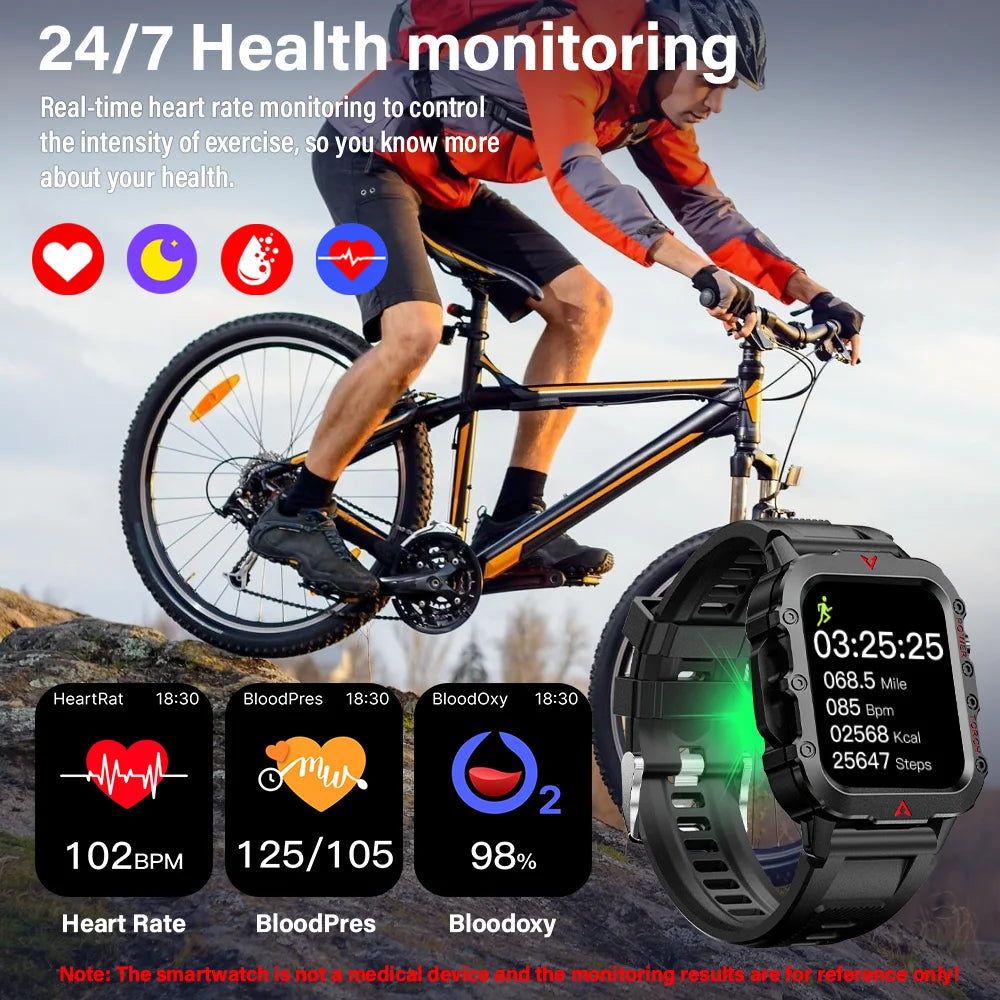 Reloj inteligente deportivo LAXASFIT para hombre con Bluetooth, monitor de frecuencia cardíaca, linterna LED, multifunción, para deportes al aire libre