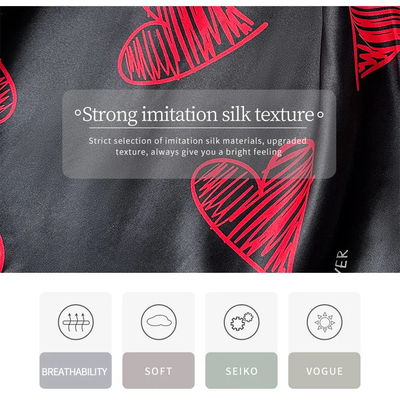 Camisón de satén con estampado de labios rojos para San Valentín, minivestido de dormir sin espalda y cuello en V para mujer