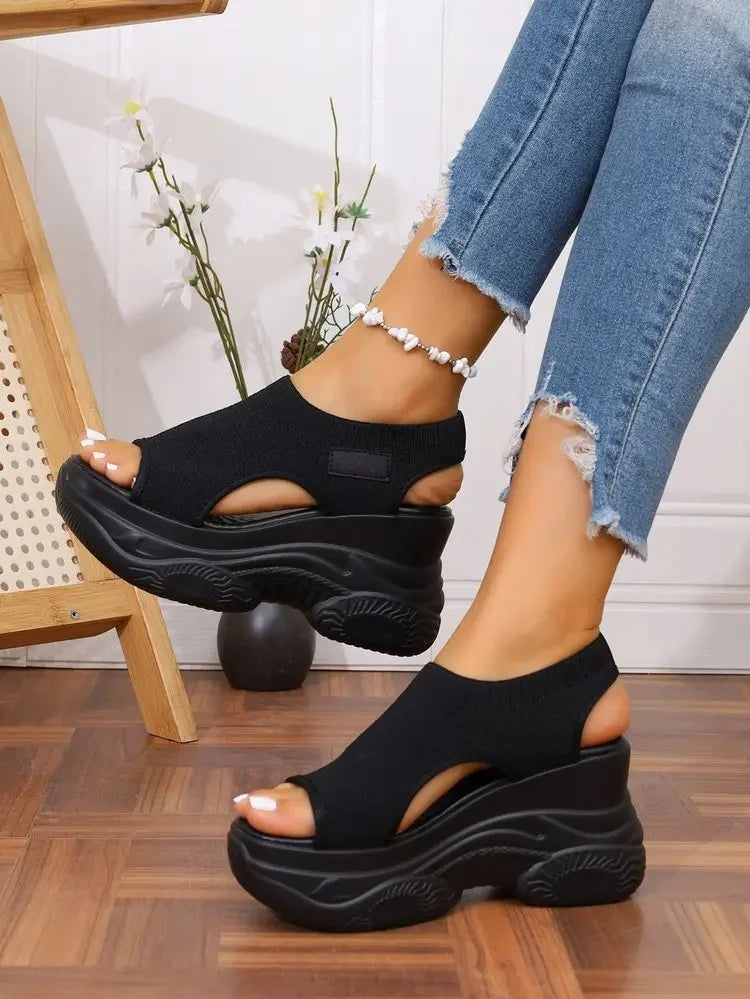 Sandalias de tacón grueso de moda para mujer, estilo nuevo de primavera, informales, combinables, de talla grande, cómodas, con suela de goma.