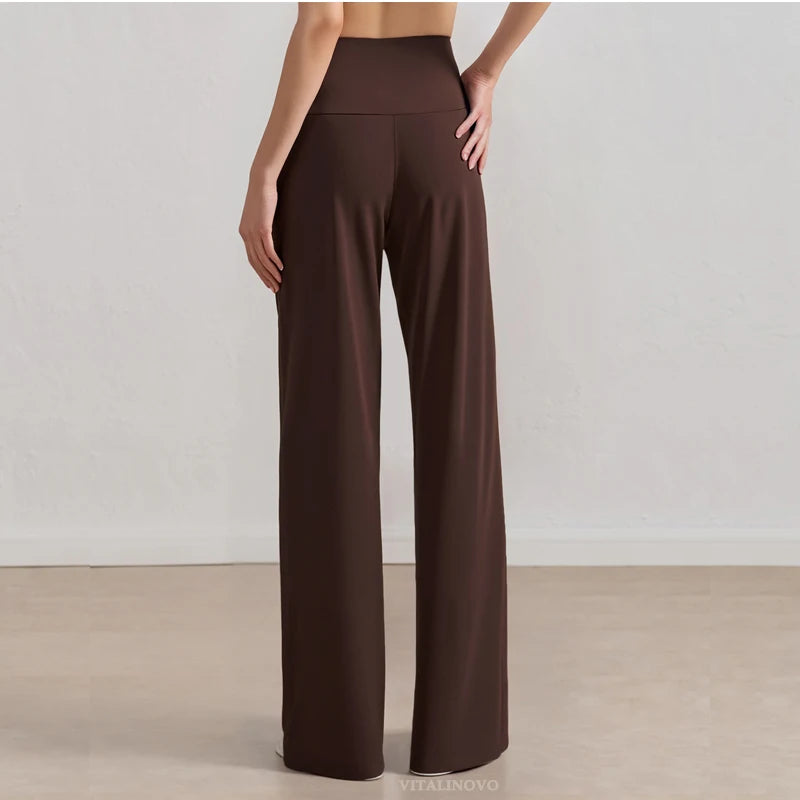 Pantalones de pierna ancha para mujer VITALINOVO, sin bolsillos, cintura alta, elásticos, holgados, tipo chándal, sensación de desnudez, informales, para estar en casa, yoga o entrenamiento, estilo palazzo.