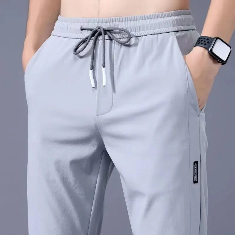 Pantalones casuales de seda de hielo para hombre, pierna recta fina, secado rápido, ligeros, transpirables, deportivos, de talla grande, para primavera y verano
