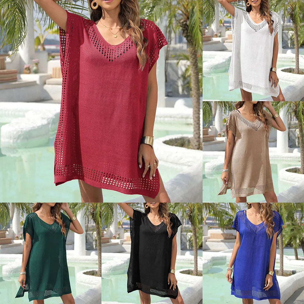 Traje de baño de moda nuevo y cómodo, vestido de verano, traje de baño regular, suelto, cuello en V, vacaciones, 82 cm/32,3 pulgadas, vestido de playa, ropa de playa