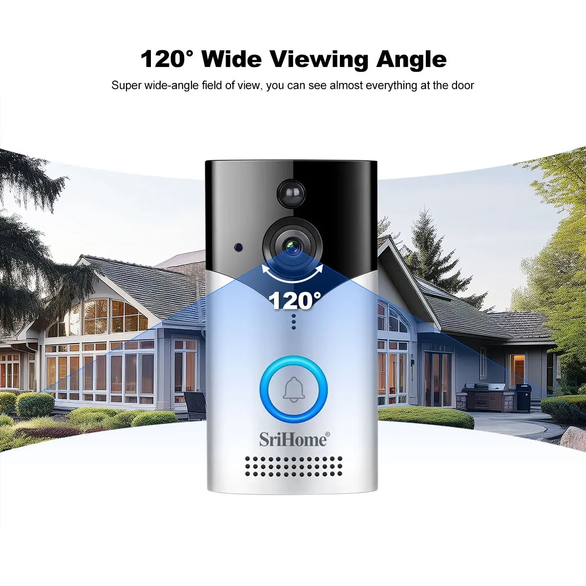 Sistema de timbre Srihome con pantalla HD de 4 MP y 5 pulgadas, monitoreo remoto por teléfono, videoportero de 5000 mAh, visión nocturna, timbre inalámbrico inteligente