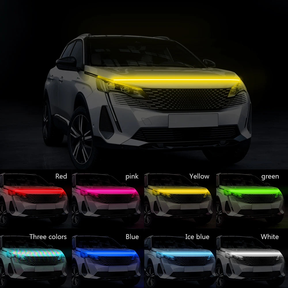 Tira de luz LED para capó de coche, impermeable, para decoración exterior, faros delanteros decorativos, lámpara ambiental universal de 12 V