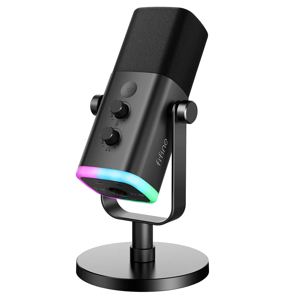 Micrófono dinámico FIFINE USB/XLR con botón de silencio táctil, conector para auriculares, controles de E/S, para mezclador de PC PS5/4, micrófono para juegos Ampligame AM8