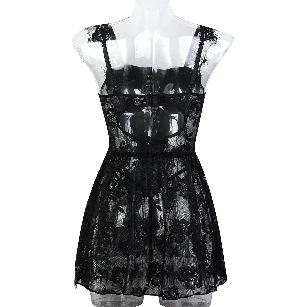 Conjunto exótico de PU sexy para mujer, vestido de encaje transparente, lencería elegante con abertura, body exótico para fiesta y club.