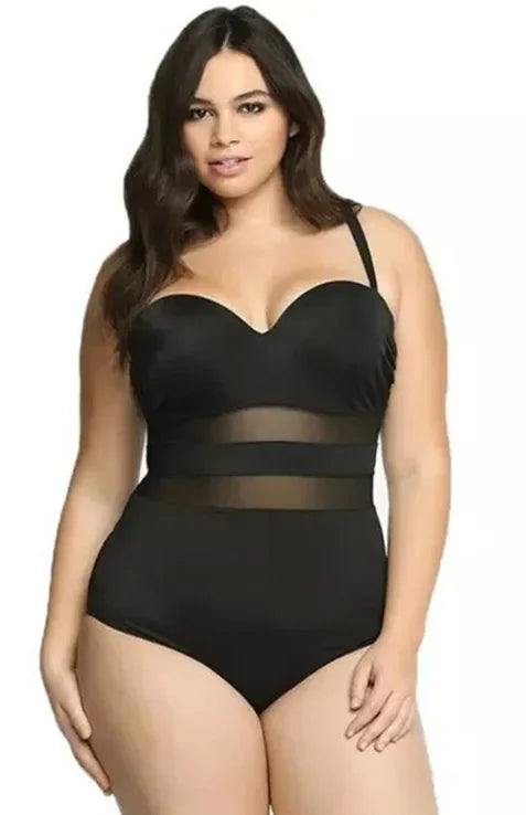 Trajes de baño de tallas grandes 2021 de una pieza, push up, cintura alta, malla entrecruzada, color sólido, monokini, trajes de baño para mujer.