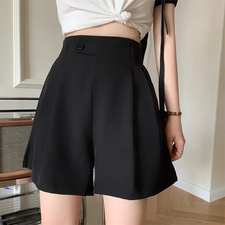Pantalones cortos holgados de talle alto y adelgazantes para mujer, estilo informal, acampanado y de moda.