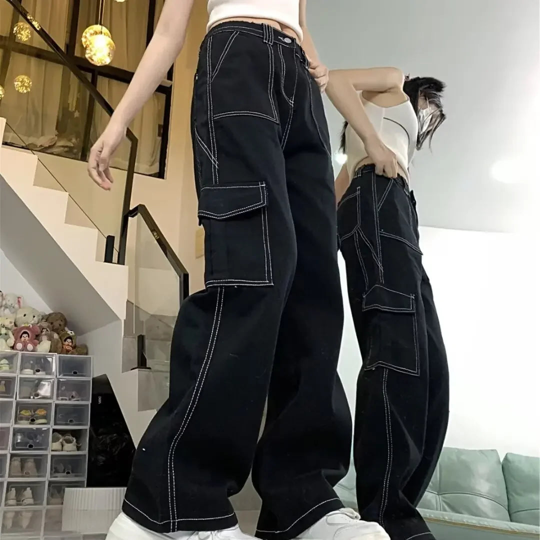 Pantalones vaqueros para mujer, de corte recto, holgados, de primavera otoño/invierno 2024, nuevos, de cintura alta, adelgazantes, de pierna ancha y petite.