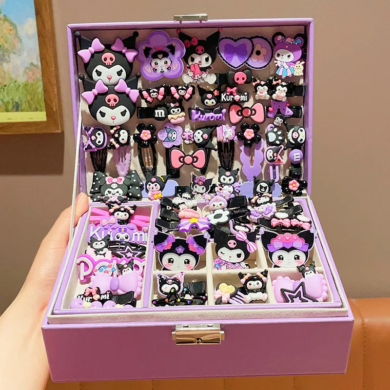 Conjunto de accesorios para el cabello para niños de Sanrio, joyero, horquillas para el cabello para niñas, tocados, regalos de cumpleaños para niñas