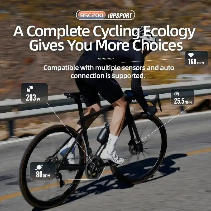 Ciclocomputador GPS IGPSPORT BSC200 con odómetro y velocímetro inalámbrico, navegación de ruta, ANT+, Bluetooth 5.0 y accesorios.