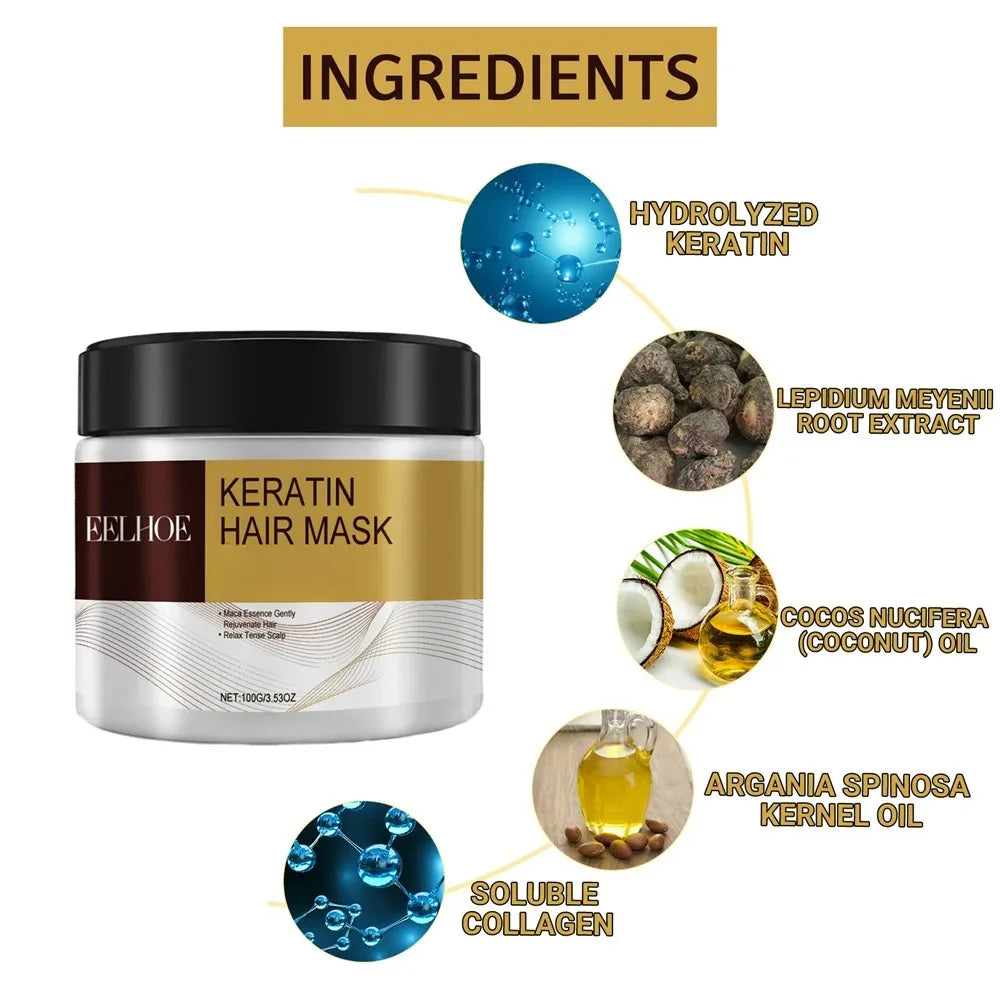 Mascarilla capilar con keratina, nutrición profunda, hidratación, reparación, frizz seco, acondicionador dañado, suavizado, brillo duradero.