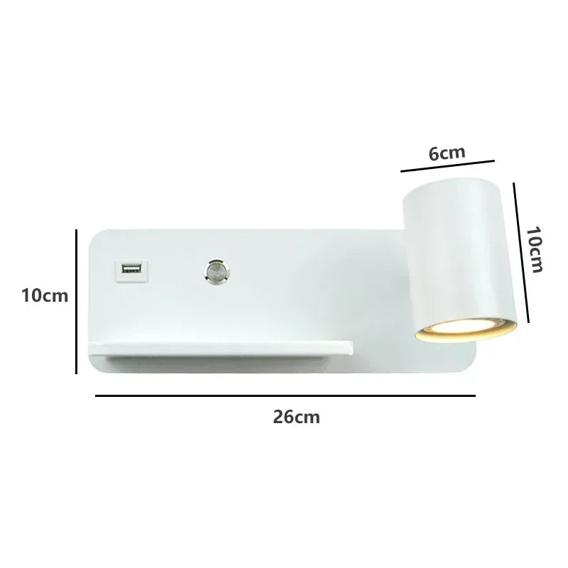 Lámpara de pared LED, luz de lectura, dormitorio, teléfono, carga inalámbrica, carga USB, luces de pared giratorias, lámpara de lado para sala de estar