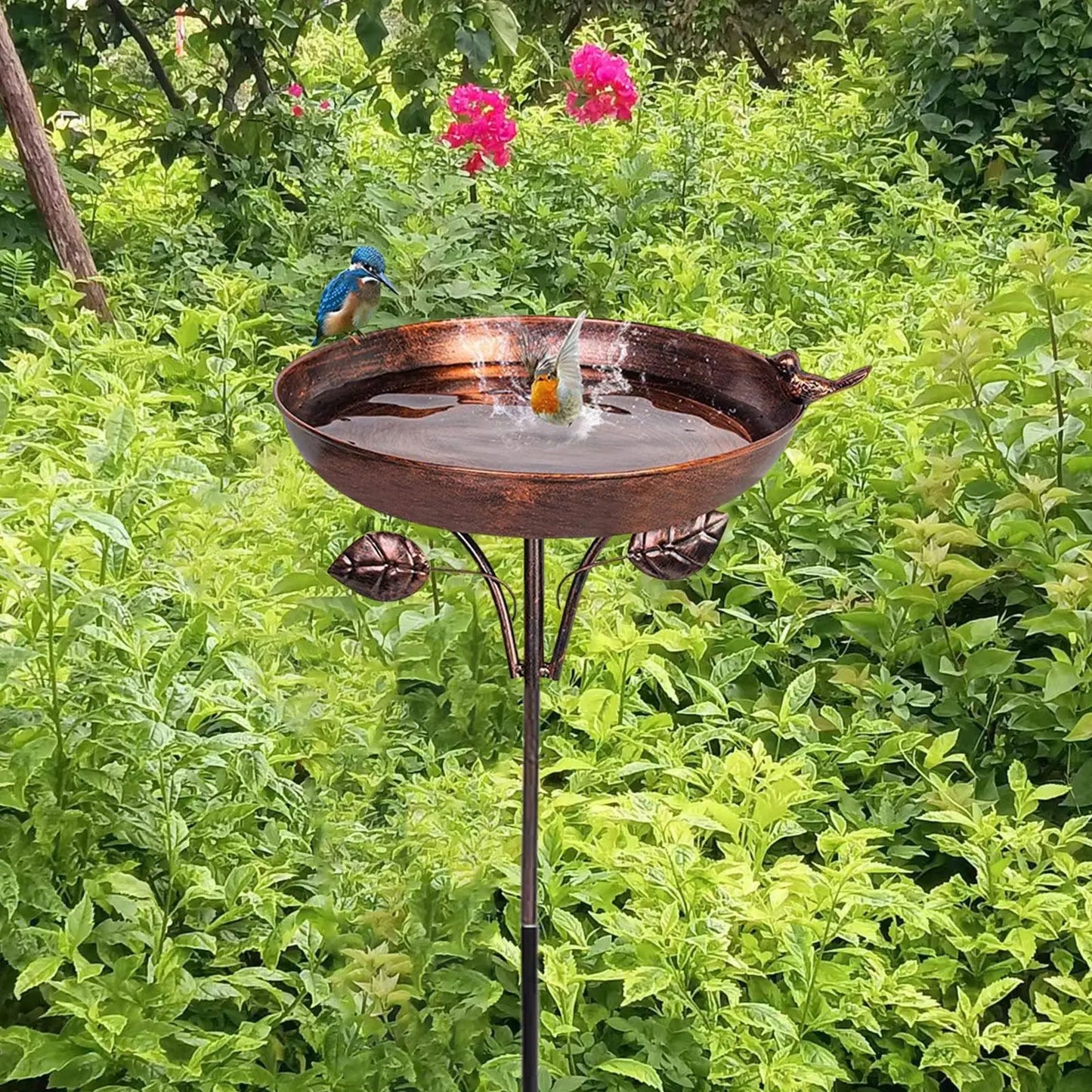 Baño para pájaros de pie, para jardín al aire libre, de metal, cuenco, baño de agua para pájaros, baño antiguo, resistente al invierno.